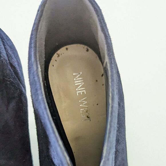 Women's Nine West Booties Open To Ankle Boots Slips Deep V Cut Dark Blue 7 4" - Picture 4 of 7